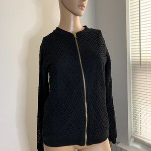 Xhilaration Black Zip Up Lightweight Cotton Lace Design Jacket XL